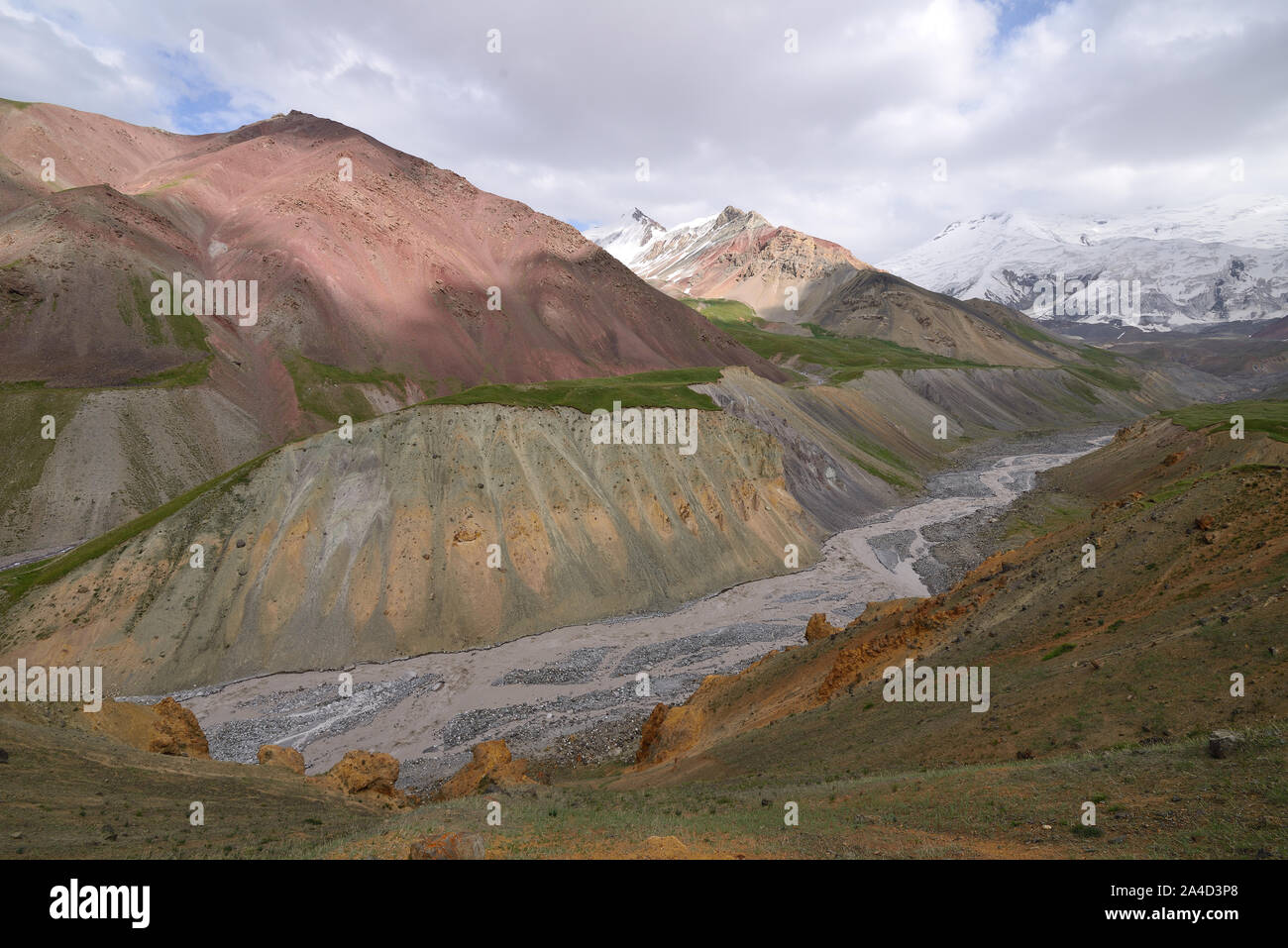 Pamir, paysages de la vallée de l'Alay qui est le sentier pour le pic de la deuxième plus grande au Kirghizistan et au Tadjikistan - Ibn Sina de pointe (Awicen Banque D'Images