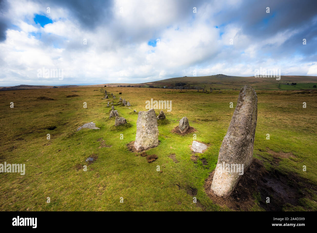 Pierres à Merrivale préhistorique, Dartmoor, dans le Devon, Angleterre Banque D'Images