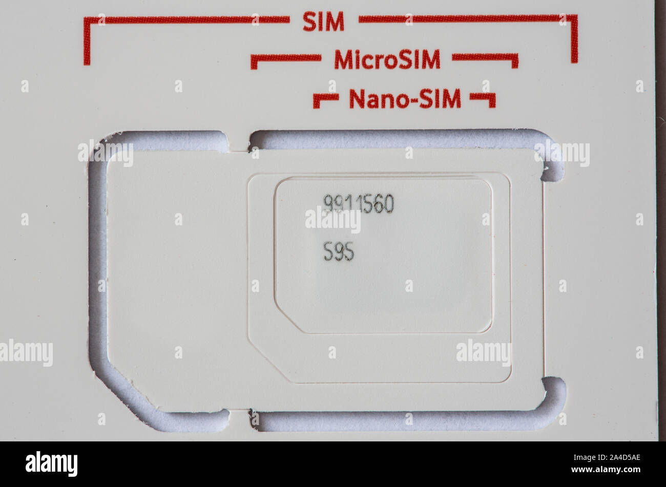 Les cartes SIM pour téléphones mobiles, différentes tailles, MicroSIM, Nano-SIM, Banque D'Images