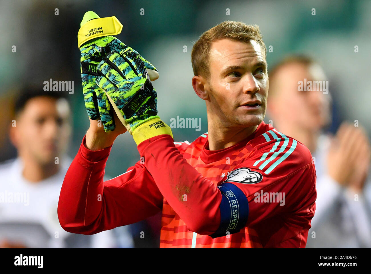 Tallinn, Estonie. 13 Oct, 2019. Le gardien Manuel Neuer célèbre la victoire sur l'Estonie après l'UEFA Euro 2020 match de qualification du groupe C entre l'Estonie et l'Allemagne à Tallinn, Estonie, 13 octobre, 2019. Crédit : Sergei Stepanov/Xinhua/Alamy Live News Banque D'Images