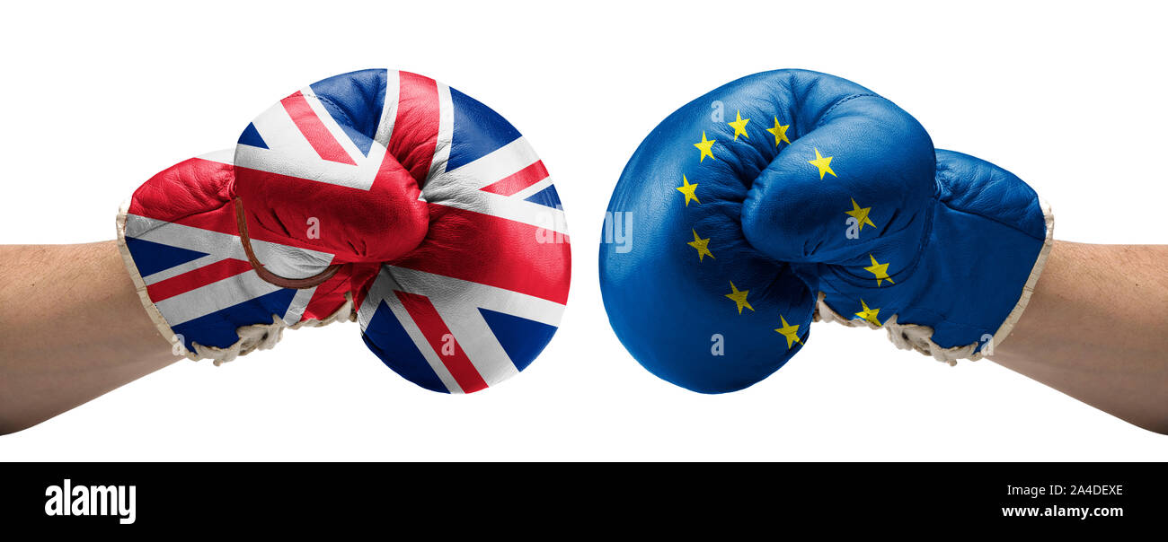 L'Europe et UK flaged gants de boxe avec bras- concept pour Brexit Banque D'Images