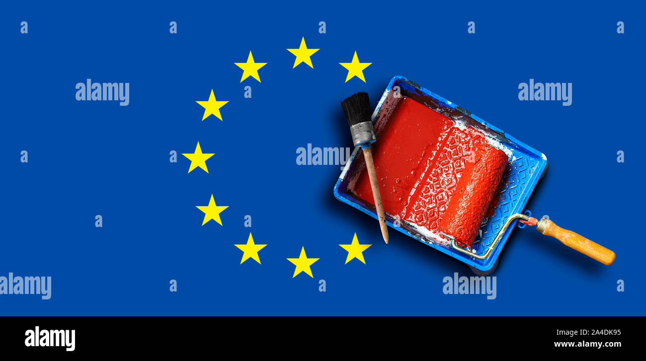 Outils de peinture texturée sur le drapeau européen Banque D'Images