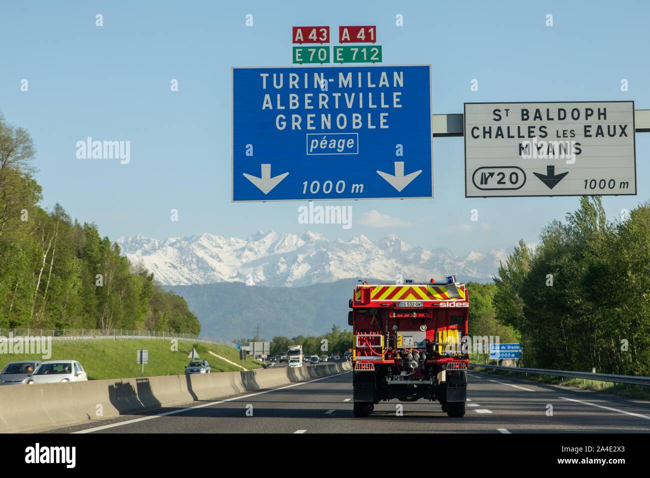 CCF 4000, INCENDIE MOTEUR SUR L'A41-A43, les pompiers de Chambéry, Savoie (73), FRANCE Banque D'Images
