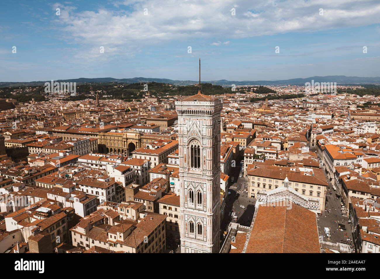 Vue Aérienne Vue panoramique de la ville de Florence et Giotto's Campanile campanile qui fait partie du complexe de la cathédrale de Florence (Cattedrale di Santa Maria de Banque D'Images
