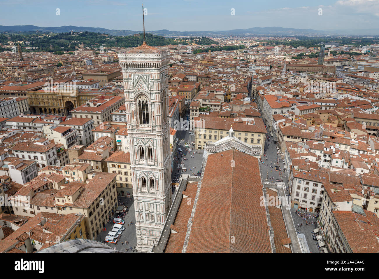 Vue Aérienne Vue panoramique de la ville de Florence et Giotto's Campanile campanile qui fait partie du complexe de la cathédrale de Florence (Cattedrale di Santa Maria de Banque D'Images