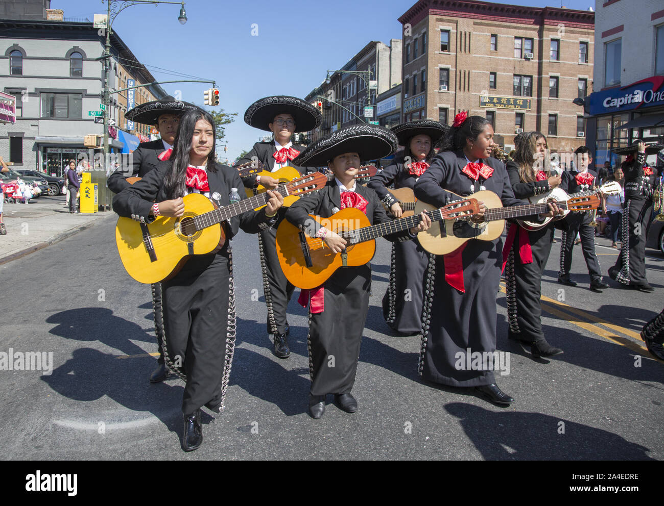 L'indépendance mexicaine Day Parade dans Sunset Park, Brooklyn, NY, un quartier avec une grande population hispanique du Mexique et des autres pays d'Amérique latine. Banque D'Images