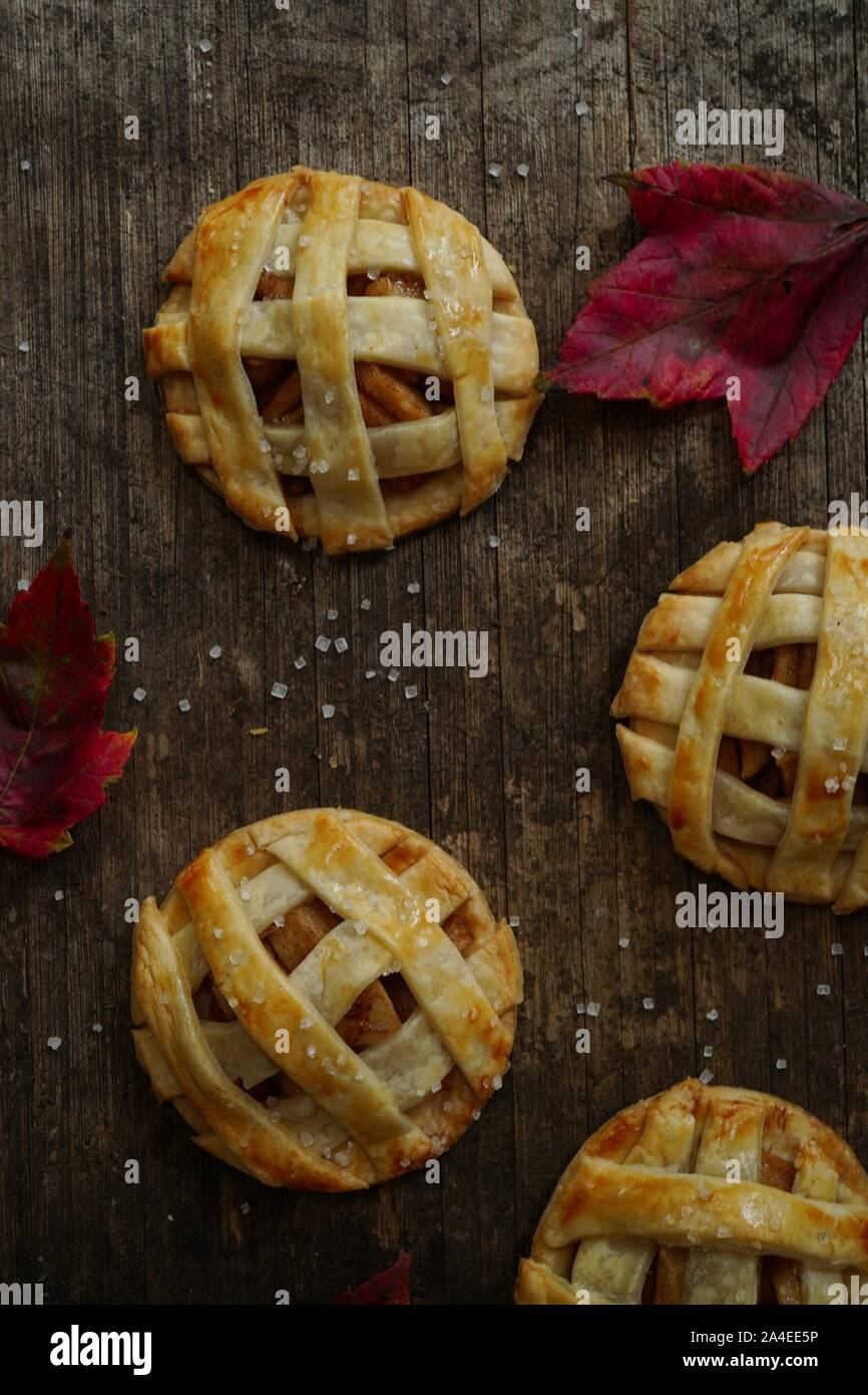 Tarte aux pommes faite maison lattice cookies vue aérienne / desserts Thanksgiving Banque D'Images