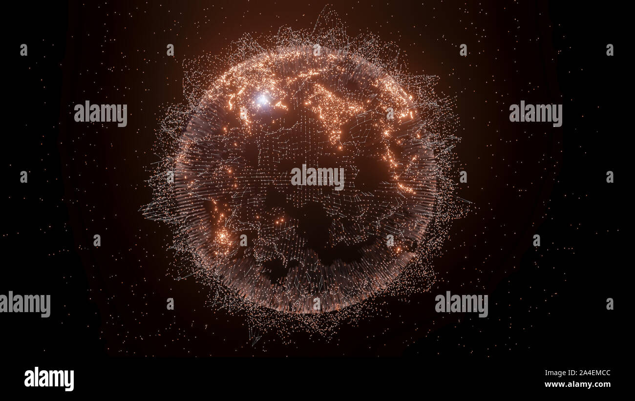 Lignes et points de connexion autour de Earth globe, technologie futuriste. 3D illustration Banque D'Images