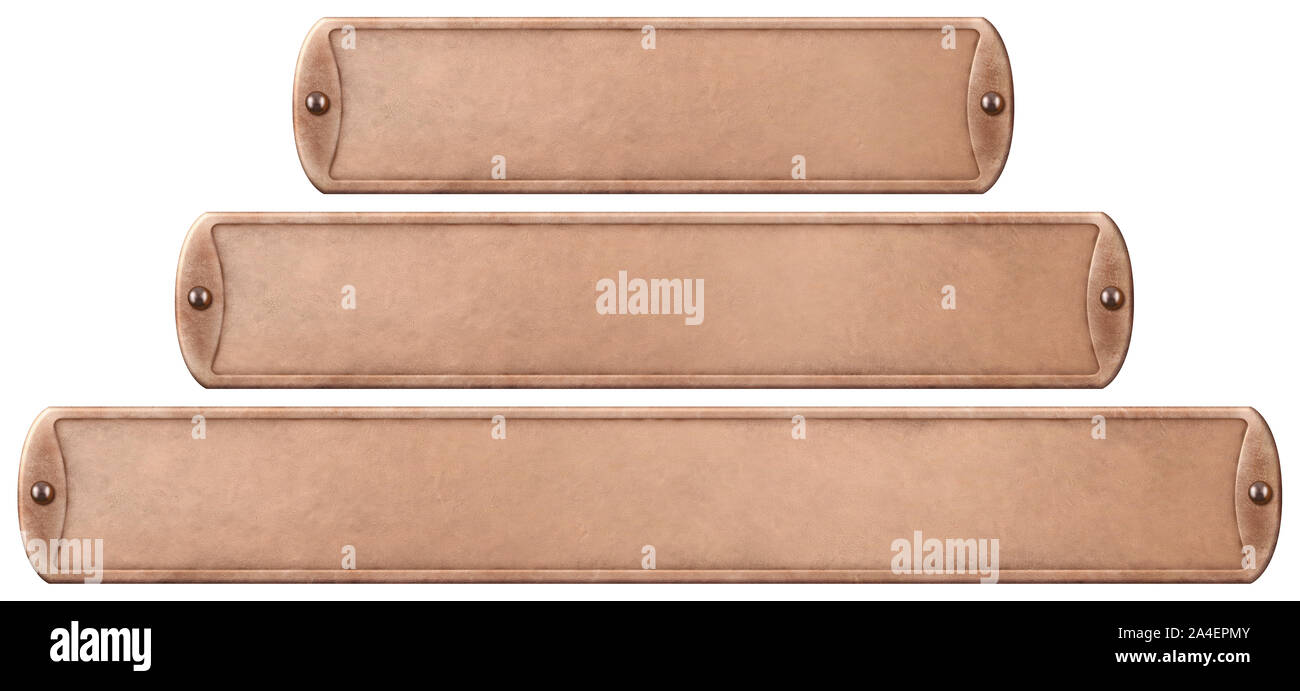 Bronze ou cuivre ancien plaques de métal set isolated on white with clipping path inclus Banque D'Images