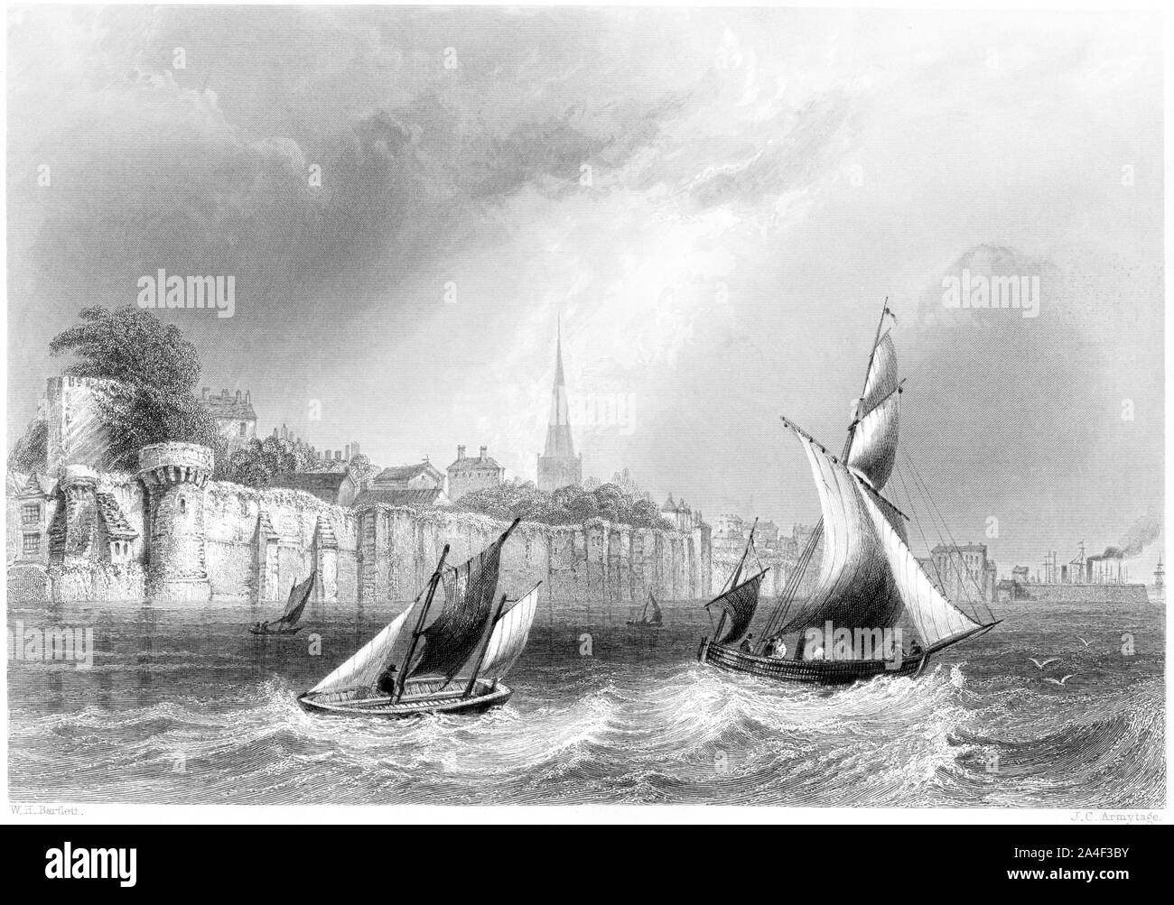 Une gravure des murs de Southampton numérisées à haute résolution à partir d'un livre imprimé en 1842. Croyait libres de droit. Banque D'Images