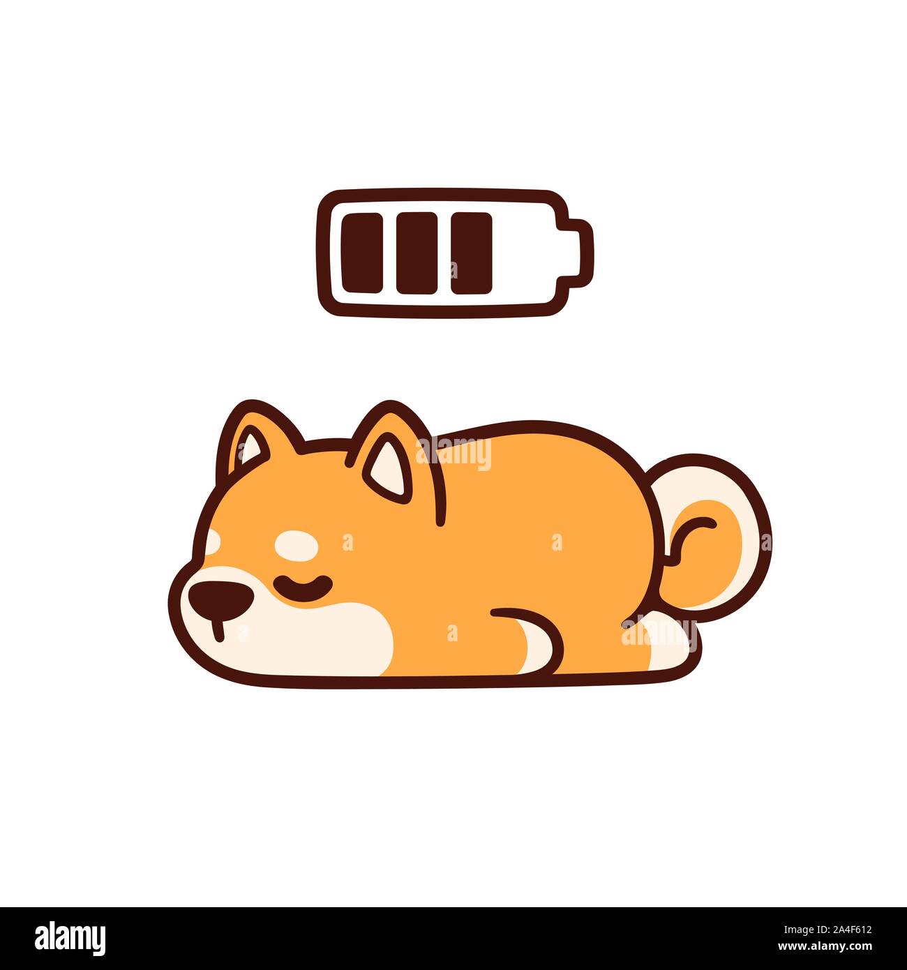 Cute cartoon Shiba Inu chiot prendre power nap avec batterie en charge. Adorable chien mignon le dessin, l'illustration vectorielle. Illustration de Vecteur