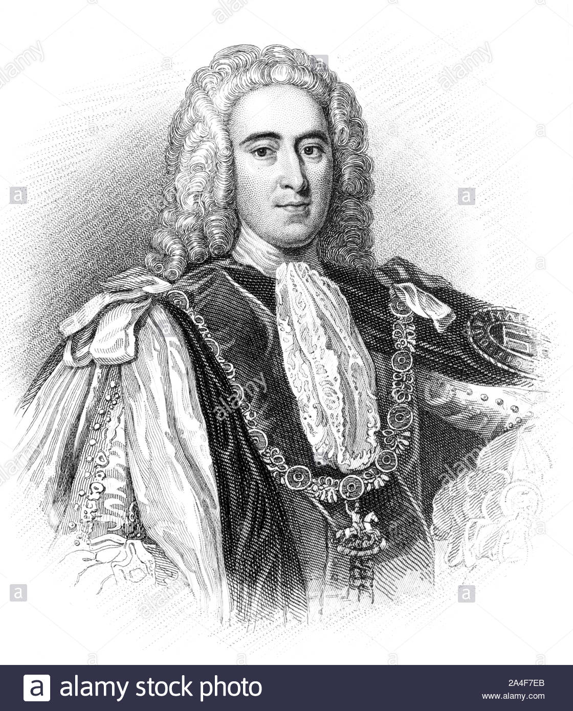 Portrait de Thomas Pelham-Holles, duc de Newcastle upon Tyne et 1er duc de Newcastle-under-Lyme, 1693 - 1768, était un homme d'État britannique du parti Whig, vintage illustration de 1850 Banque D'Images