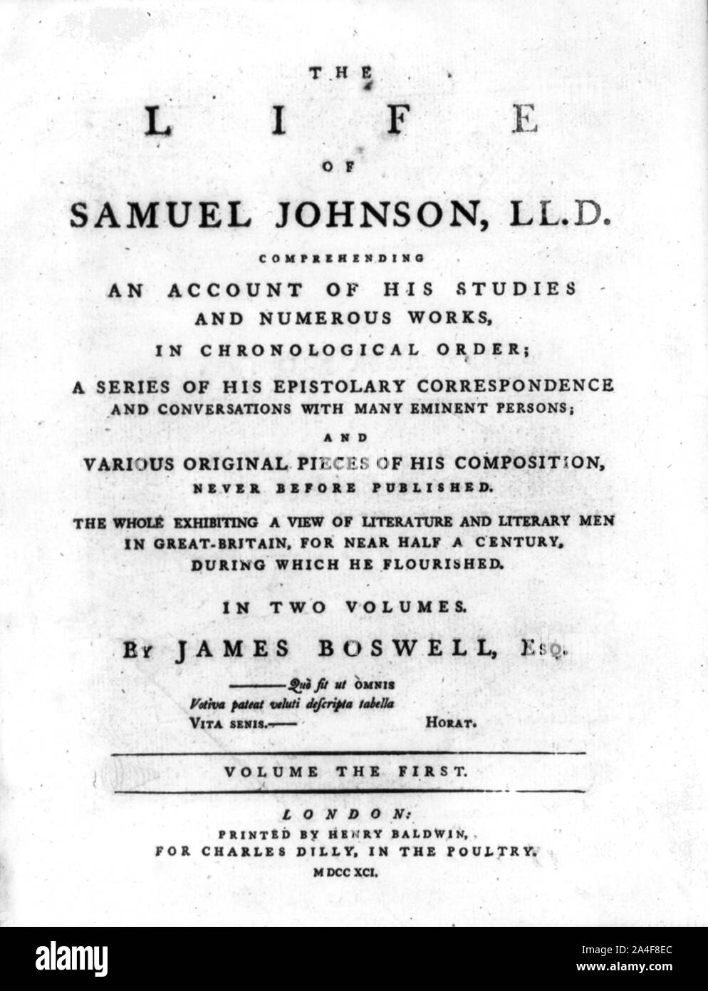 Page de titre de la vie de Samuel Johnson Banque D'Images