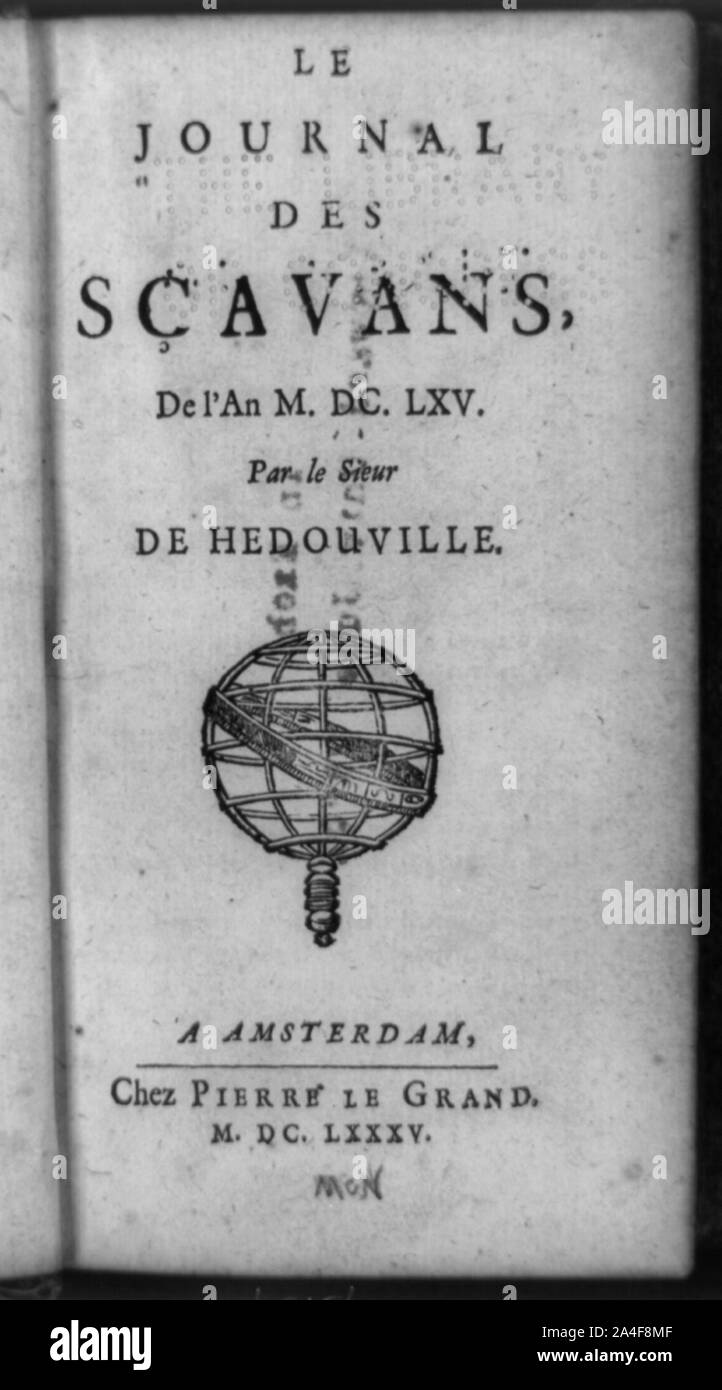 Page de titre Le Journal des Scavans, avec sphère armillaire Banque D'Images