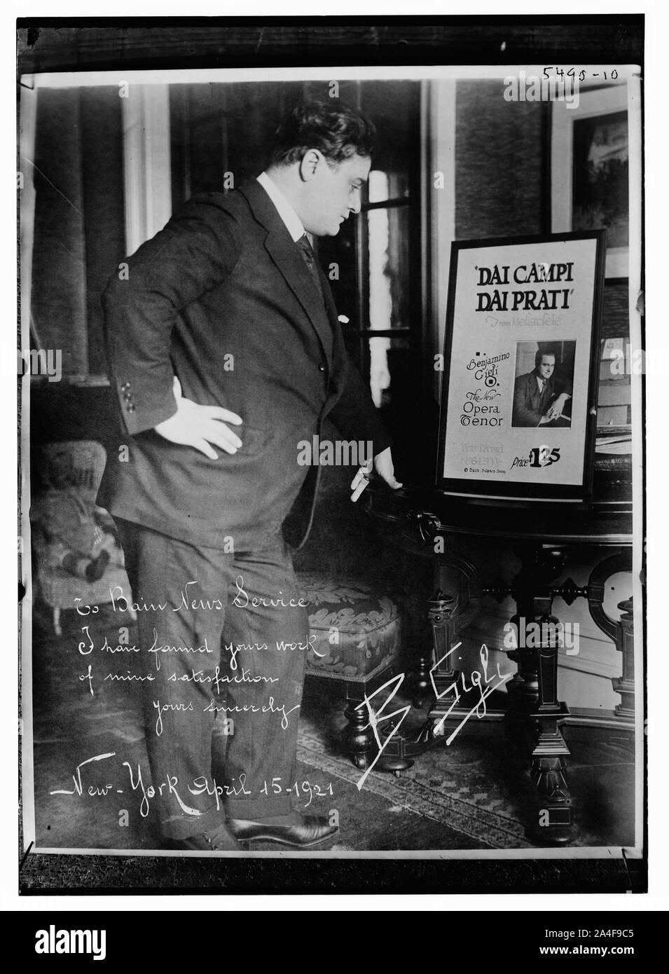 De Bain News Service : J'ai trouvé votre travail de la satisfaction de la mine, yours sincerely, B. Gigli, New York, 15 avril, 1921 Banque D'Images