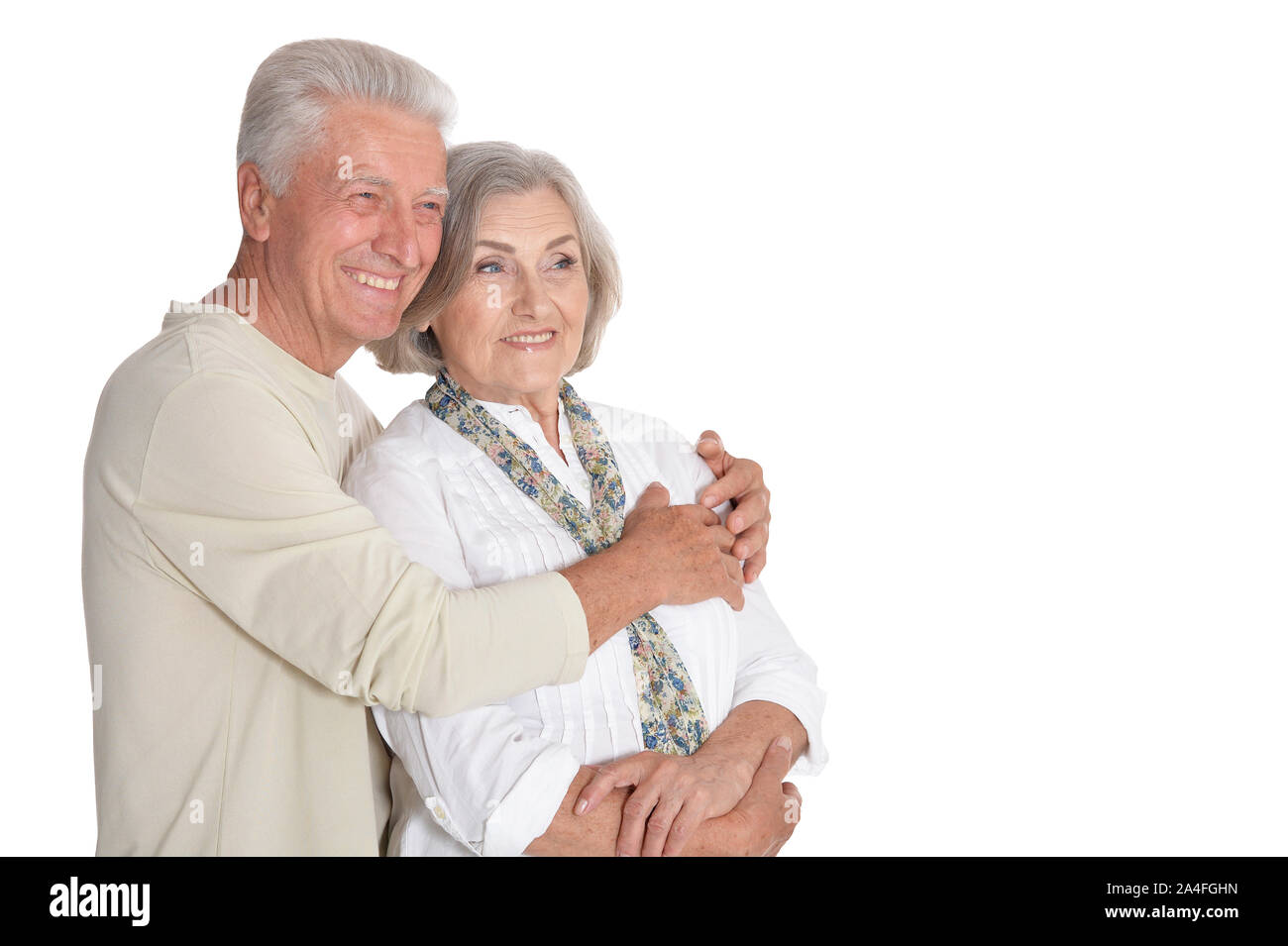Portrait of happy senior couple posing isolé sur fond blanc Banque D'Images