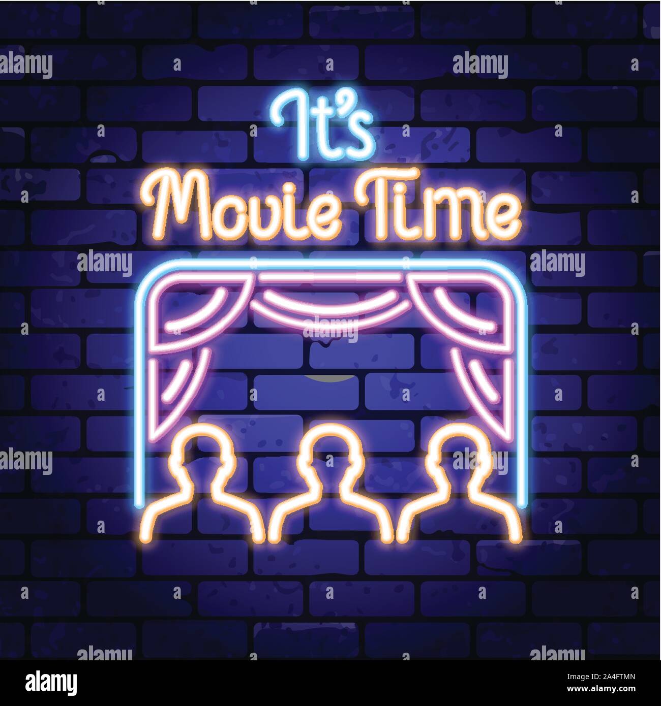 Cinéma et horaire de film neon pancarte Illustration de Vecteur