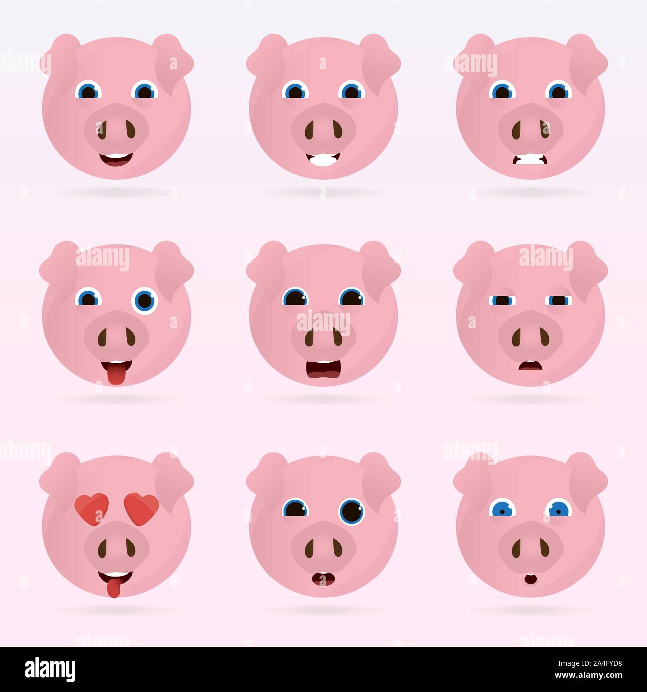 Ensemble de cochon mignon des émoticônes. Diverses émotions du personnage. Ensemble d'icônes avatar. Vector illustration. Illustration de Vecteur