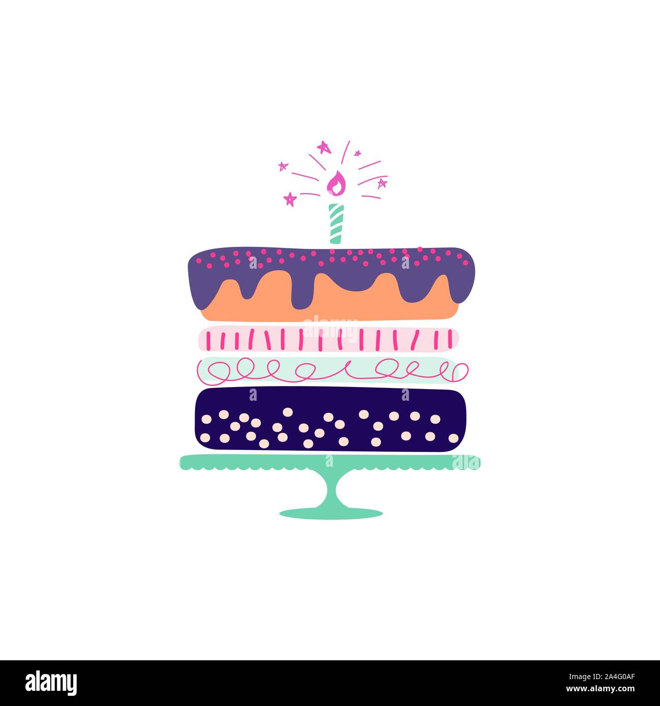 Maison de vacances cake vector illustration. Style dessinés à la main, gâteau d'anniversaire coloré clipart. Illustration de Vecteur