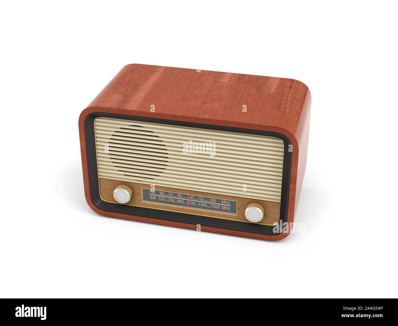 Le rendu 3D d'un style rétro rond brun avec un récepteur radio tuner analogique. Moyens de communication. Atteindre l'auditoire. La radio. Banque D'Images