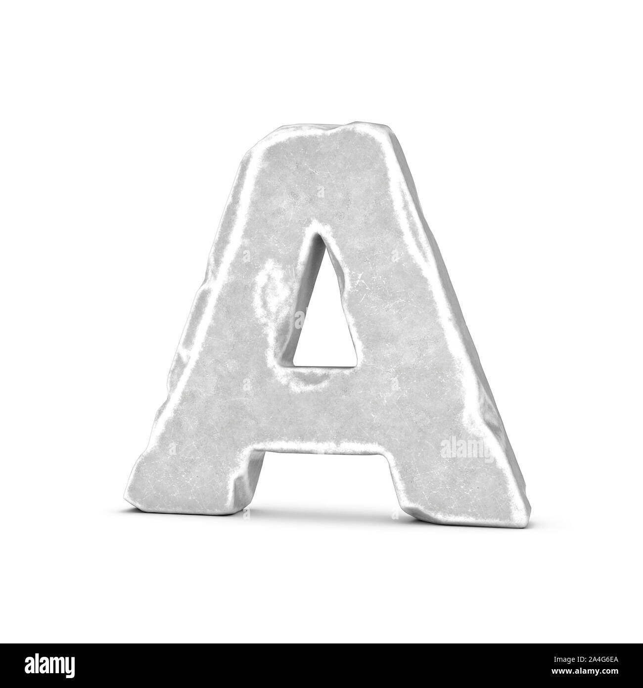 Le rendu 3D d'une lettre de pierre isolé sur fond blanc. Chiffres et symboles. Surface fissurée. Les matériaux texturés. Rock alphabet. Banque D'Images