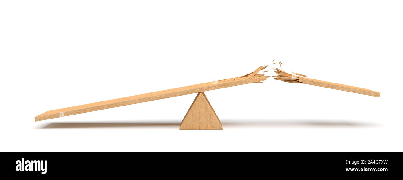 Le rendu 3D d'un triangle seesaw fait de lumière avec une planche de bois cassée sur fond blanc.L'équipement de terrain. Poids lourds. Le travail et les loisirs misb Banque D'Images Le rendu 3D d'un triangle seesaw fait de lumière avec une planche de bois cassée sur fond blanc.L'équipement de terrain. Poids lourds. Le travail et les loisirs misb Banque D'Images