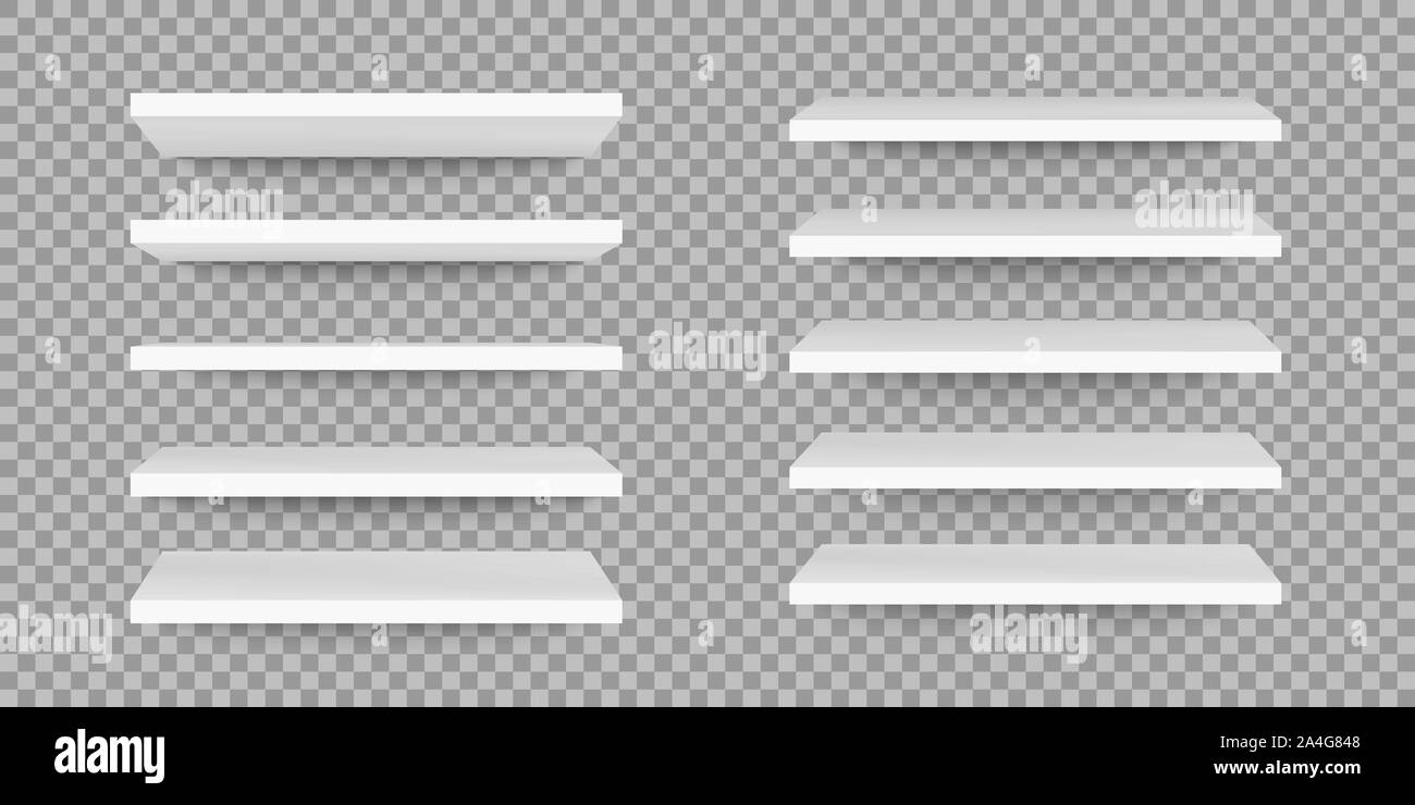 Plateau propre sur le mur. 3D moderne des étagères avec ombre. Stand magasin vide dans le supermarché, vue de face. Illustration de Vecteur