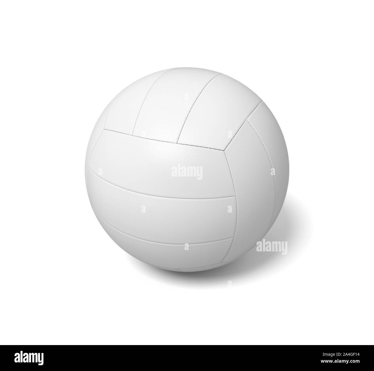 Le rendu 3D d'un seul ballon de volley-ball blanc avec une ombre allongée sur un fond blanc. Banque D'Images