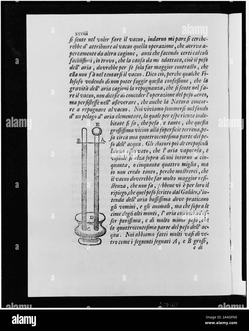 Des tubes contenant du mercure à dépression en haut affichage développement de premier baromètre capable de mesurer la pression atmosphérique, y compris la page de texte Banque D'Images