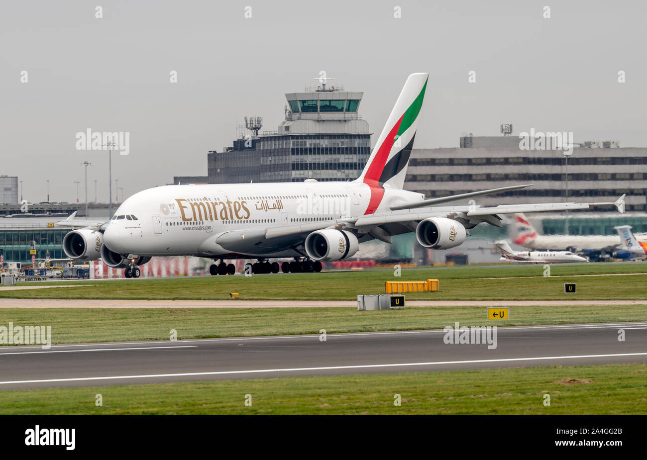Unis, Airbus A380-861, l'EXPO 2020, A6-d'utilisation finale à l'aéroport de Manchester Banque D'Images