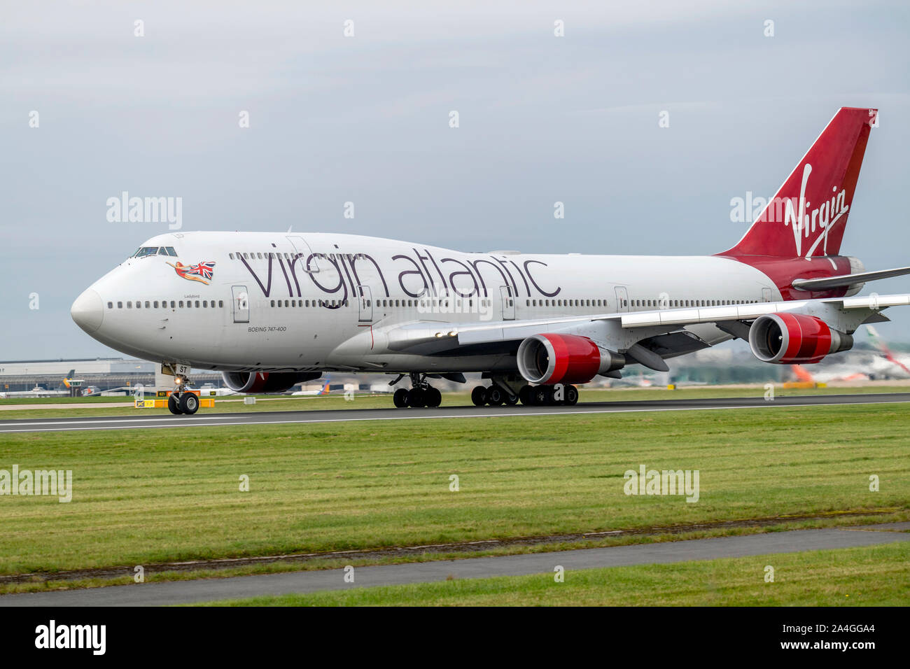 Virgin Atlantic, 747-400 G-Grande, 'Ladybird' à l'aéroport de Manchester Banque D'Images