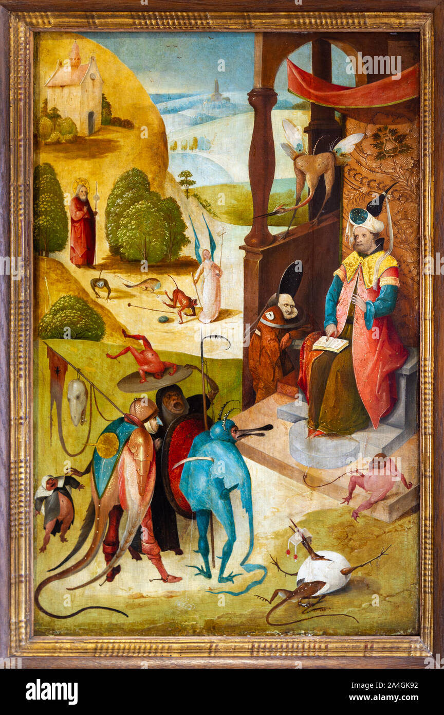 'Saint Jacques et le Magicien Hermogène" de Jérôme Bosch (ch. 1453-1516), ou son disciple. Musée des Beaux-Arts de Valenciennes, France. Banque D'Images