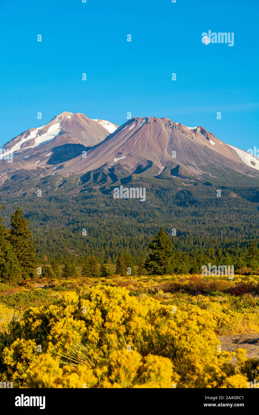 Mont Shasta, Californie, Comté de Siskiyou, vue à partir de l'autoroute 97 l'héritage volcanique Scenic Byway Banque D'Images