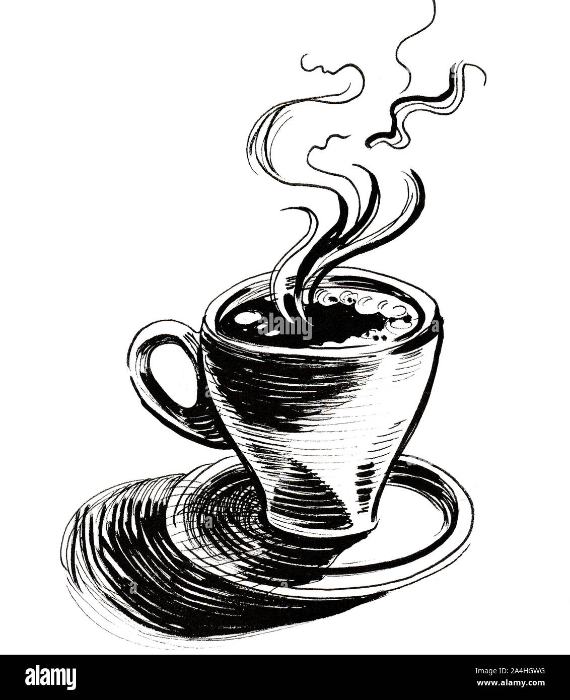 Tasse de café chaud. Dessin noir et blanc Encre Photo Stock Alamy
