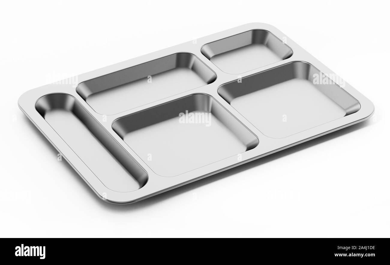 Metal plateau de table d'hôte isolé sur fond blanc. 3D illustration. Banque D'Images