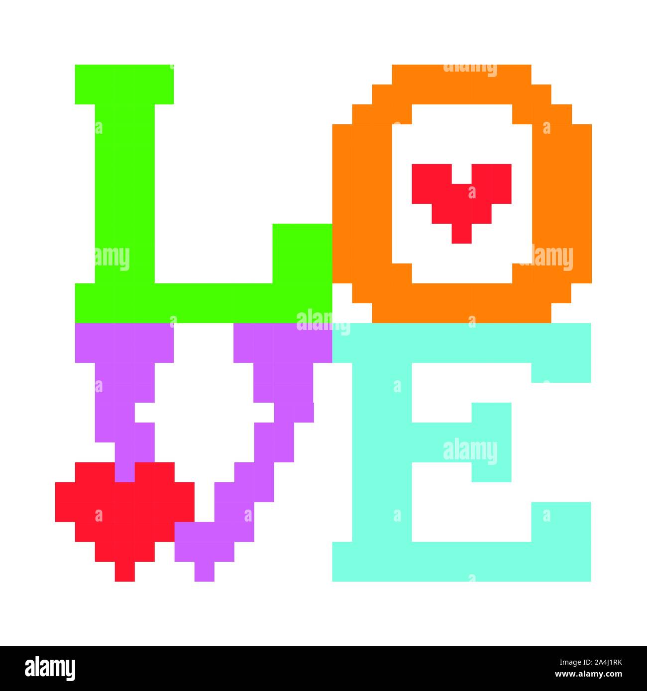 L'amour d'économiseur d'écran. Pixel vectoriel message je t'aime. pixel couleur lettres Illustration de Vecteur