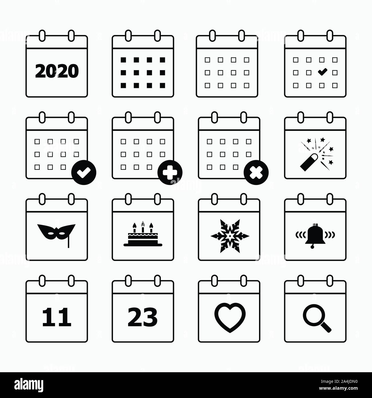 L'icône Calendrier 2020 jeu Illustration de Vecteur