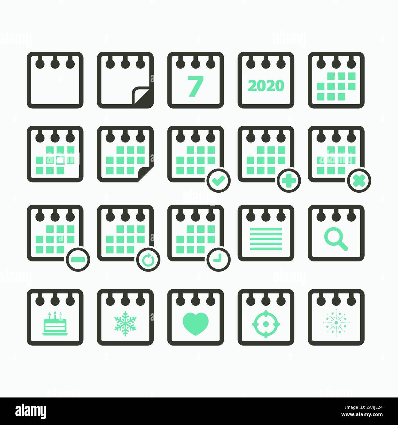 L'icône Calendrier 2020 jeu Illustration de Vecteur