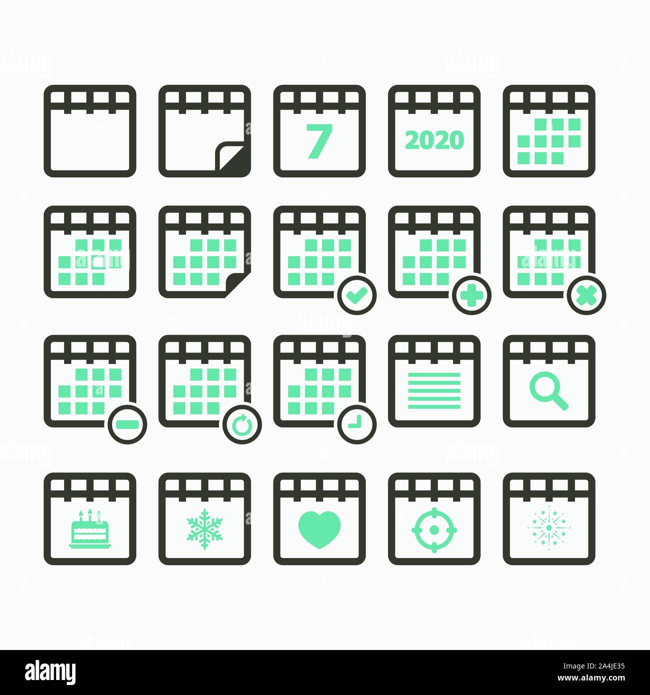L'icône Calendrier 2020 jeu Illustration de Vecteur