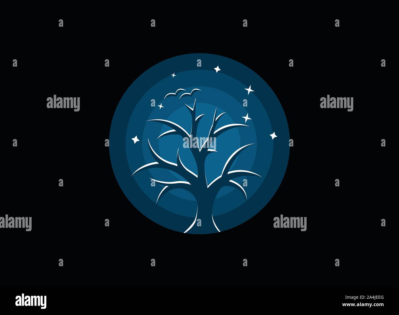Nuit arbre avec étoile de la forme du cercle vector illustration Illustration de Vecteur