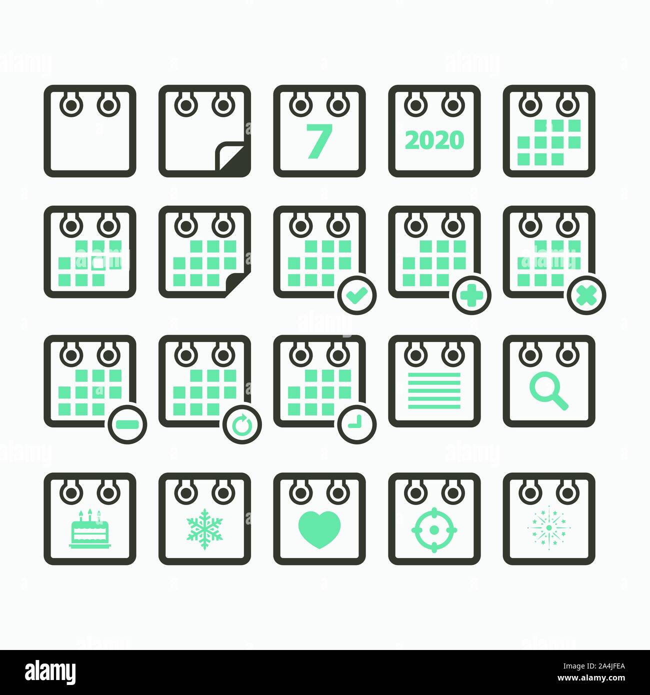 L'icône Calendrier 2020 jeu Illustration de Vecteur