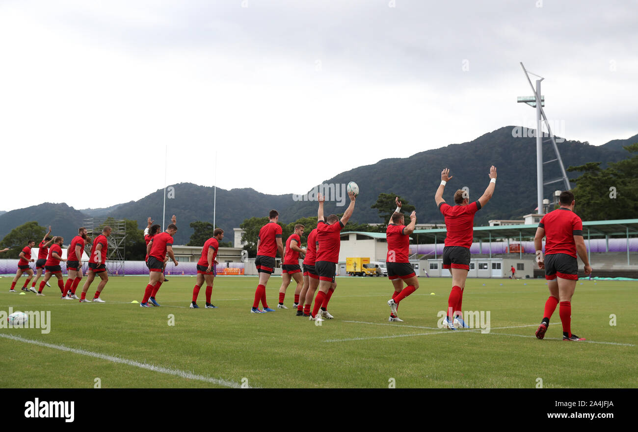 Session de formation de galles à Noguchibaru Sportsground général, Oita. Banque D'Images