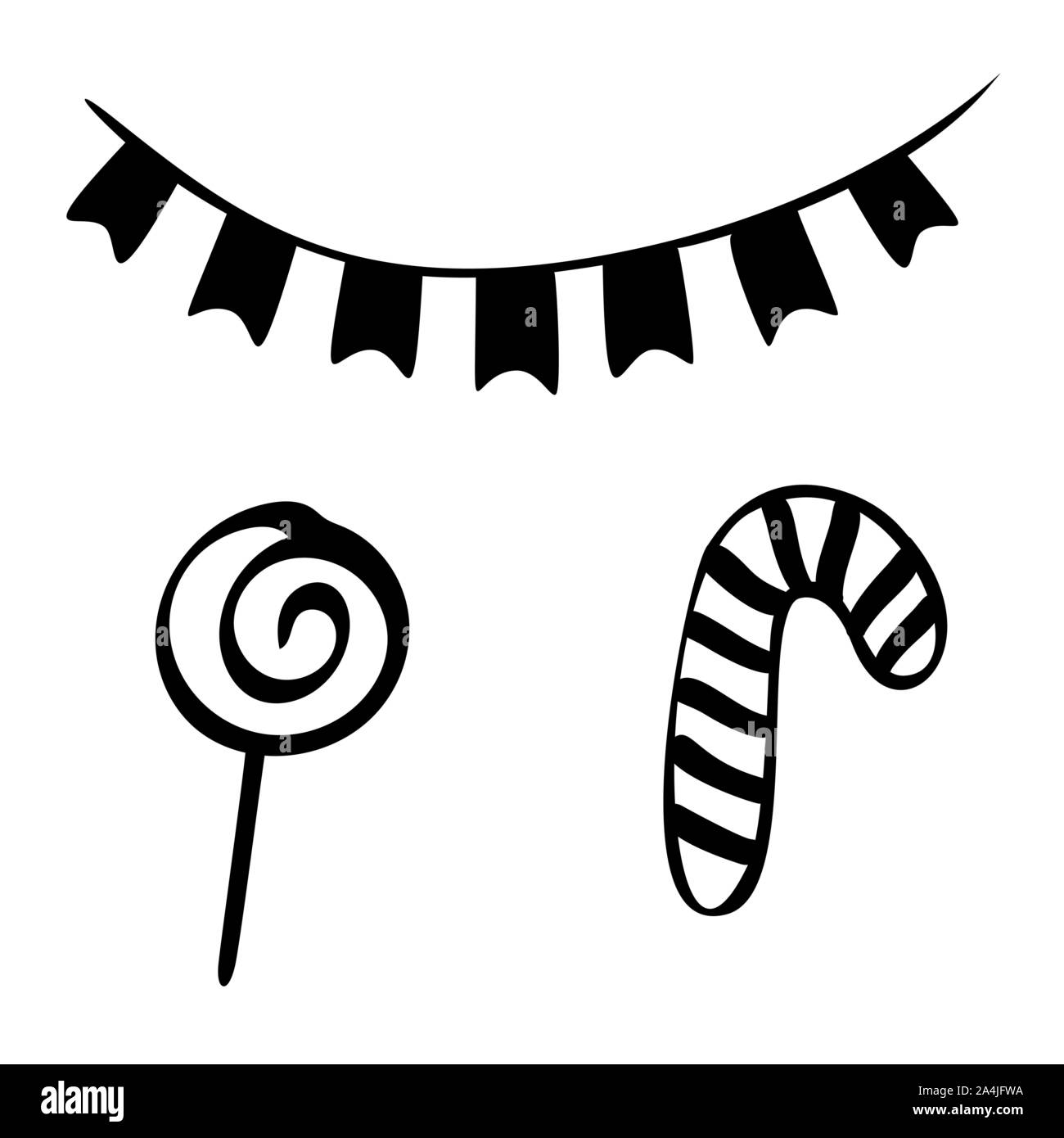 Silhouette des bonbons de Noël et des drapeaux. Symbole vacances heureuses. Vector Illustration Illustration de Vecteur