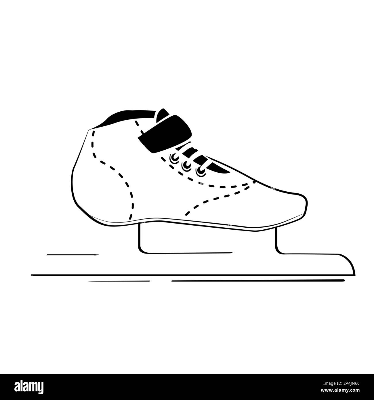 Ski Patinage logo icône, le sport et l'activité de l'hiver, patinage sur glace logo signe. Symbole de vitesse silhouette, fine ligne stylisé, sketch isolé sur fond blanc, Illustration de Vecteur