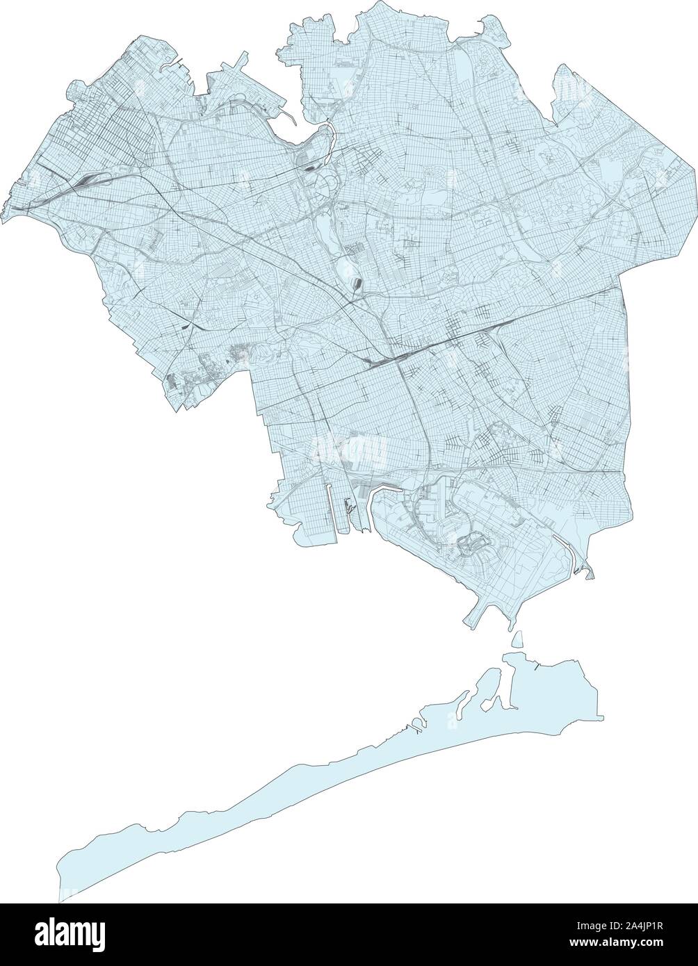 Carte Satellite de la ville de New York, Queens, États-Unis. La carte des routes, des rocades et autoroutes, rivières, lignes de chemin de fer. Carte de transport Illustration de Vecteur