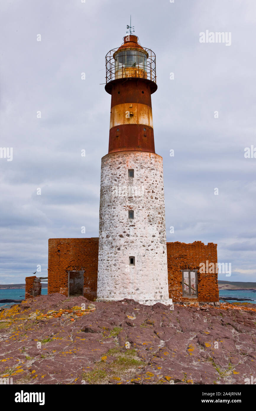 Faro Isla Pingüino, Puerto Deseado, Patagonie, Argentine Banque D'Images