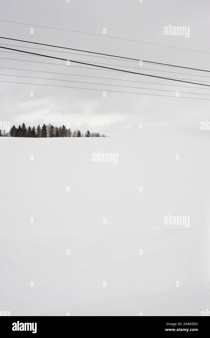 Paysage d'hiver et les lignes électriques Banque D'Images