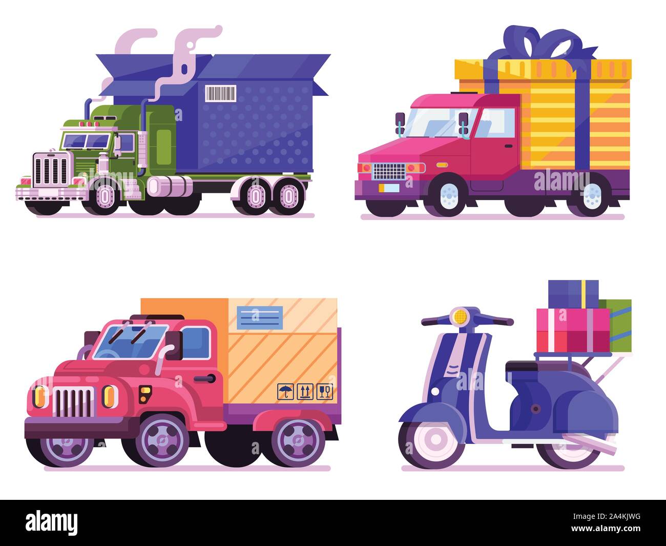 Service de transport de véhicules de livraison ville Icons Set Illustration de Vecteur