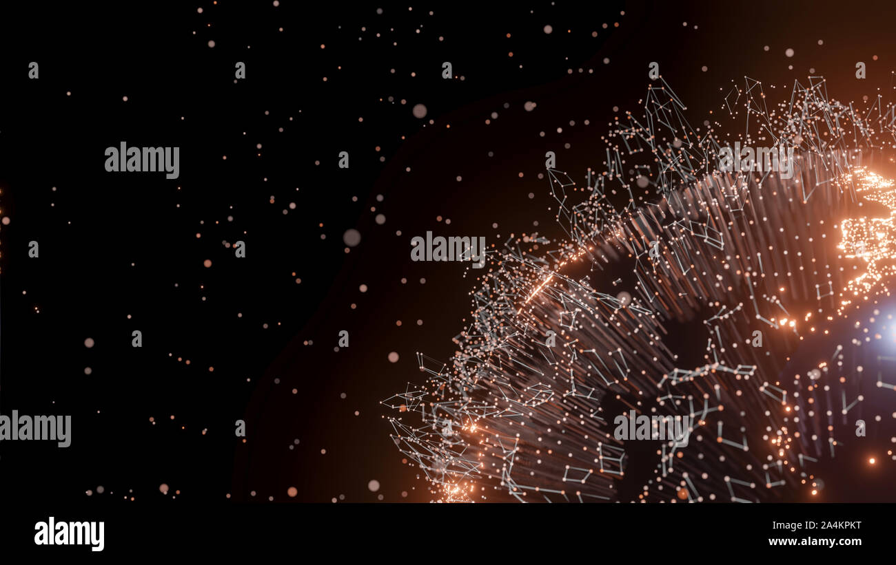 Lignes et points de connexion autour de Earth globe, technologie futuriste. 3D illustration Banque D'Images