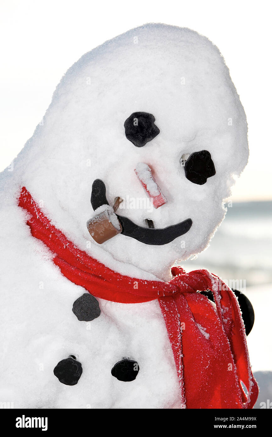 Le Snowman avec écharpe rouge Banque D'Images